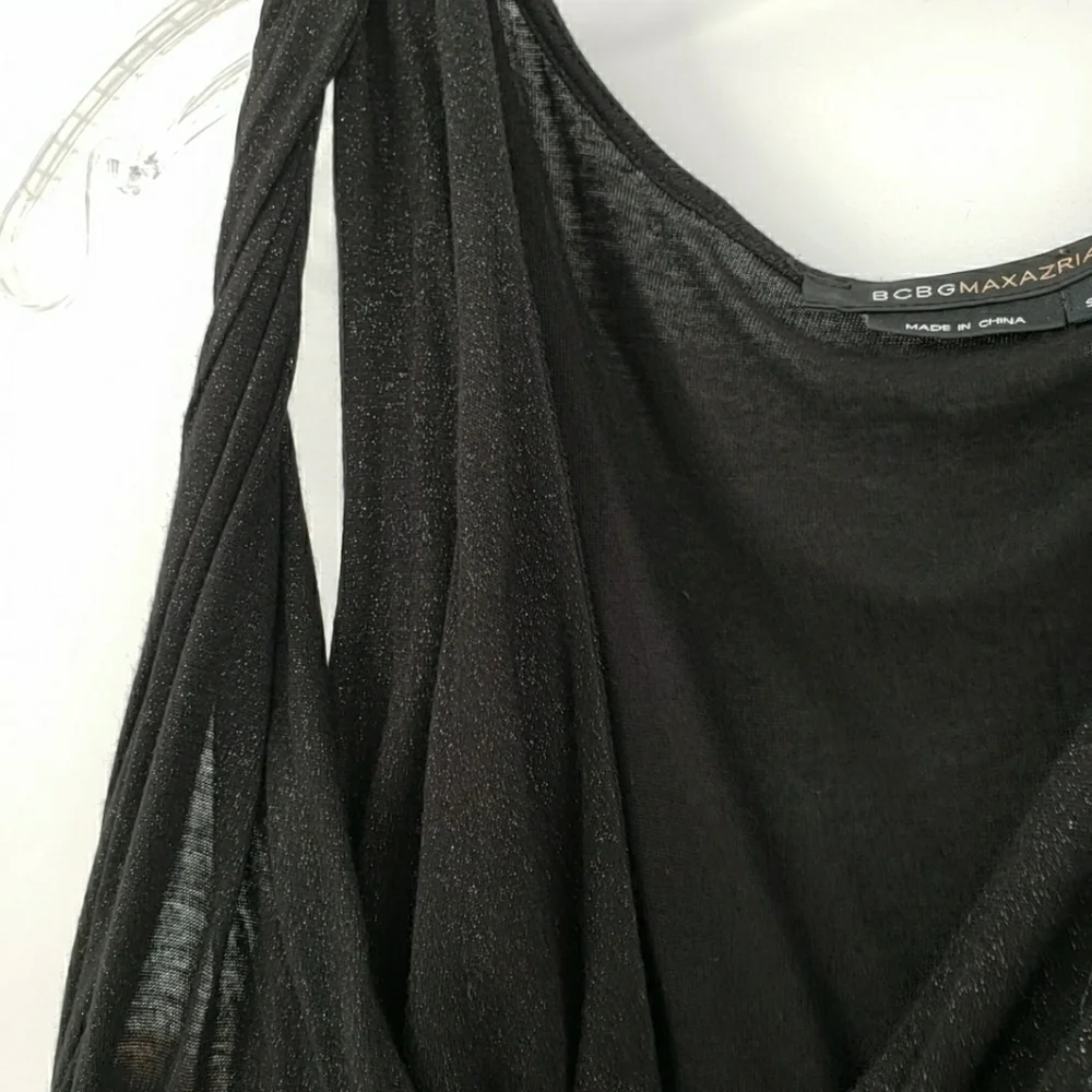 BCBGMaxAzria Twisted Straps V Neck Glittery Casual Black Dress